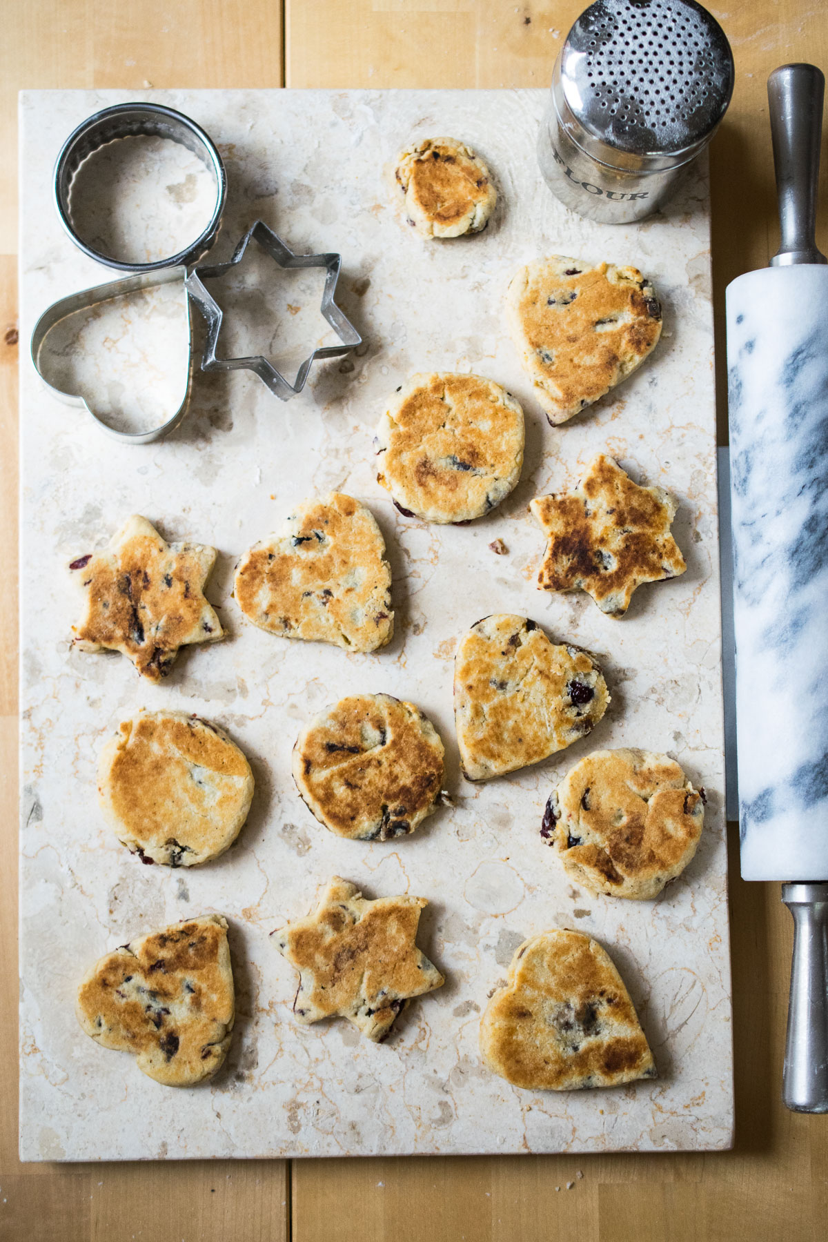 Christmas Welshcakes - spiced as per ordinary Welshcakes but studded with cranberries and clementine zest