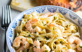 Chilli Pasta with Garlic Butter Prawns