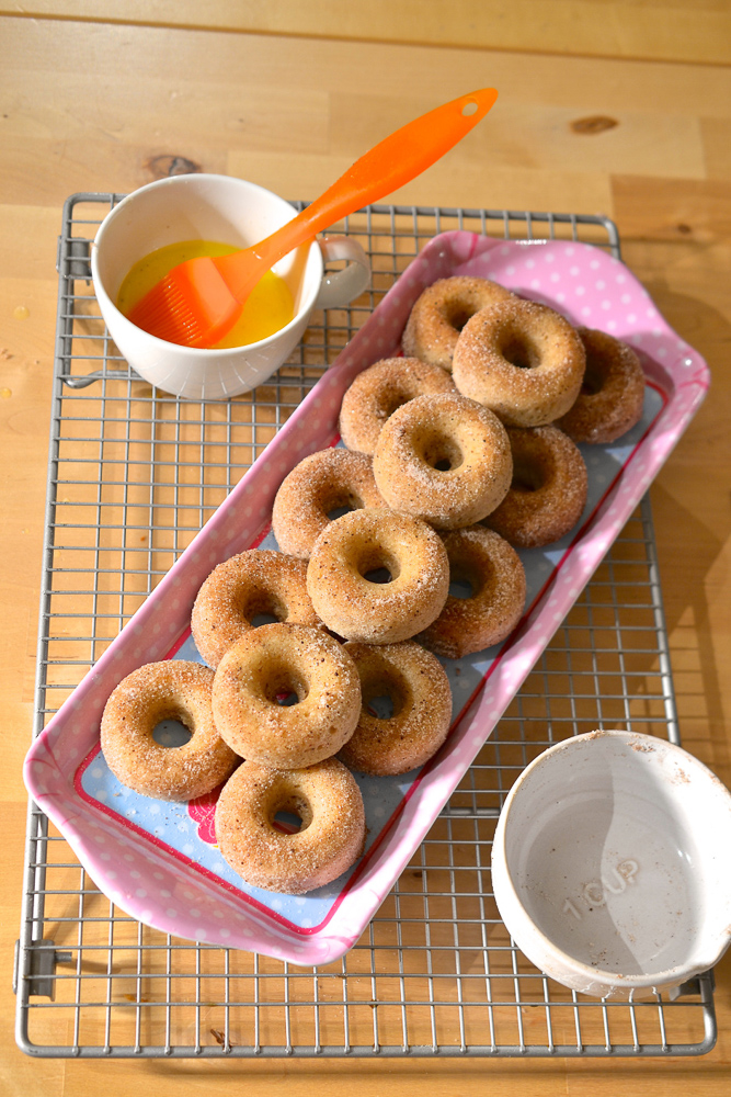 Baked Baby Donuts brushed with butter and rolled in pumpkin pie spice sugar