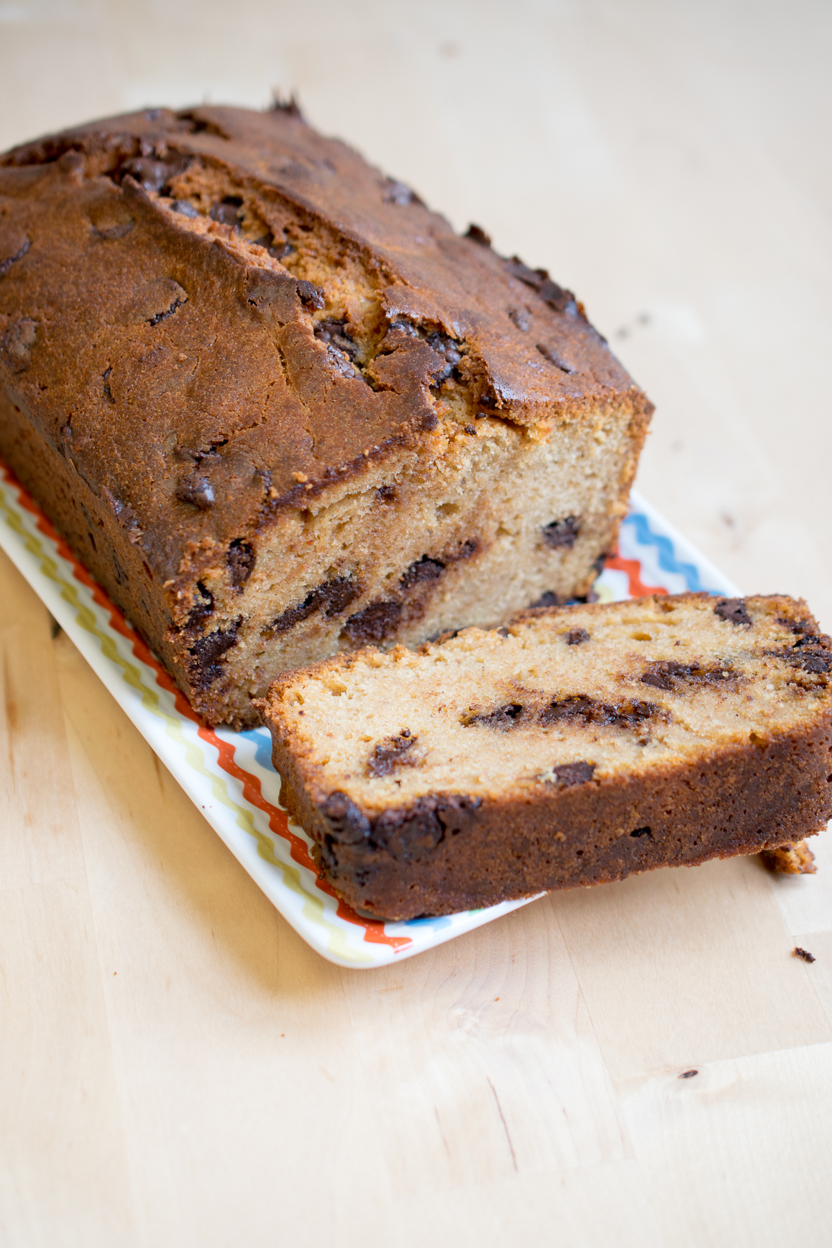 Choc chip caramel loaf cake - a simple cake made using caramelised condensed milk (dulce de leche) in place of sugar. And yes, it is as good as it sounds!