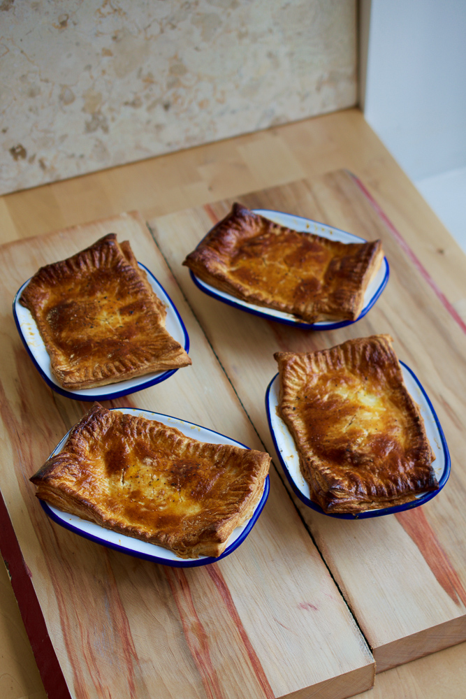 Ooey gooey cheese pies with homemade puff pastry - a cheese'n'onion pasty for the Brits!