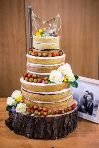 Naked wedding cake made with a dairy free vanilla (soy) yogurt cake recipe, filled with dairy free buttercream, homemade jam and decorated with summer fruit