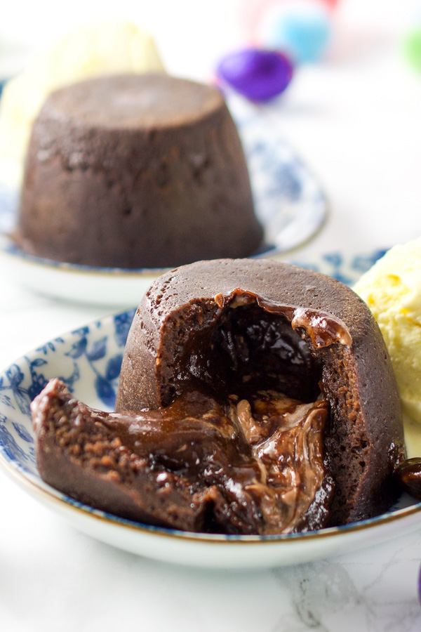Molten middle Creme Egg lava cakes cooked in the Instant Pot
