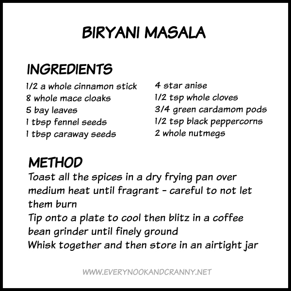A blend of spices perfect for making biryani with chicken, veg or paneer. 