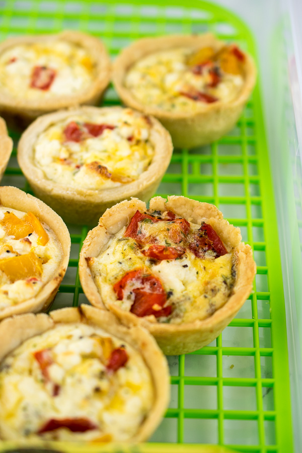 Miniature feta and roasted pepper quiches